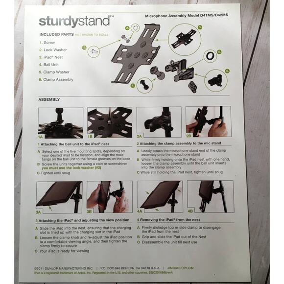 Dunlop iPad2 Tablet Holder Microphone Sturdy Stand D42MS Tablet Mount Assembly - Picture 4 of 5